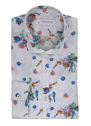 Camicia Fantasia  Collo Morbido Bianco