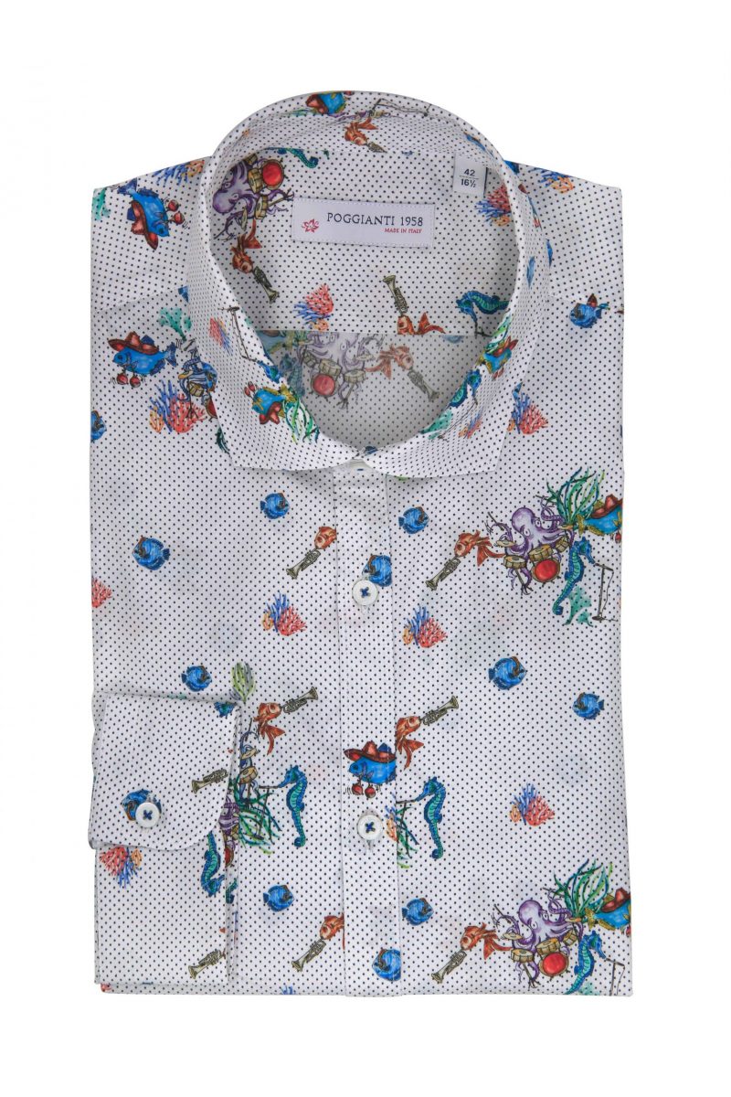 Camicia Fantasia  Collo Morbido Bianco