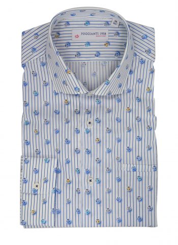 Camicia Fantasia  Collo Morbido Azzurro/Bianco