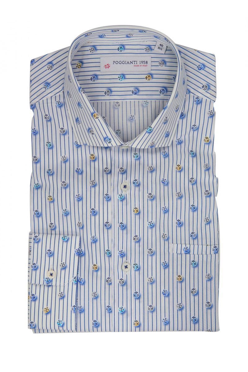 Camicia Fantasia  Collo Morbido Azzurro/Bianco