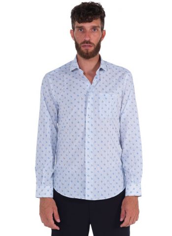 Camicia Fantasia  Collo Morbido Azzurro/Bianco