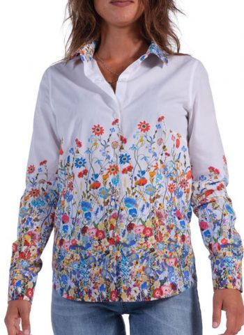 Camicia Floreale Collo Morbido Bianco