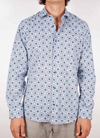 Camicia Fantasia Collo Morbido Azzurra