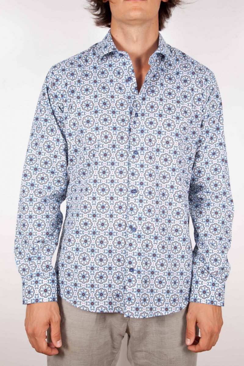 Camicia Fantasia Collo Morbido Azzurra