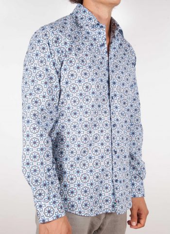 Camicia Fantasia Collo Morbido Azzurra