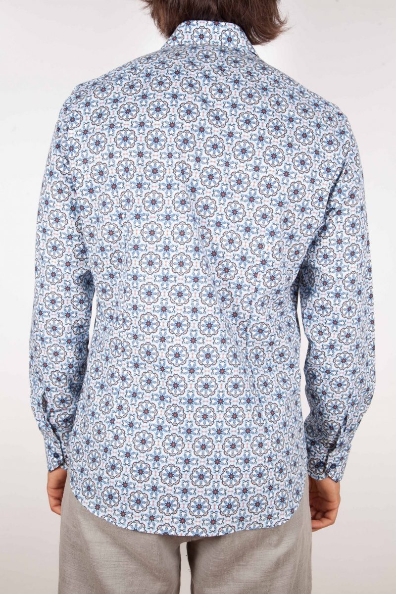 Camicia Fantasia Collo Morbido Azzurra