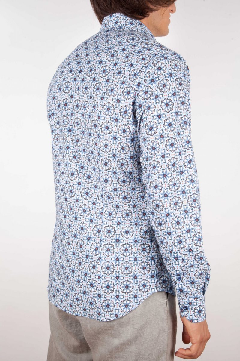 Camicia Fantasia Collo Morbido Azzurra