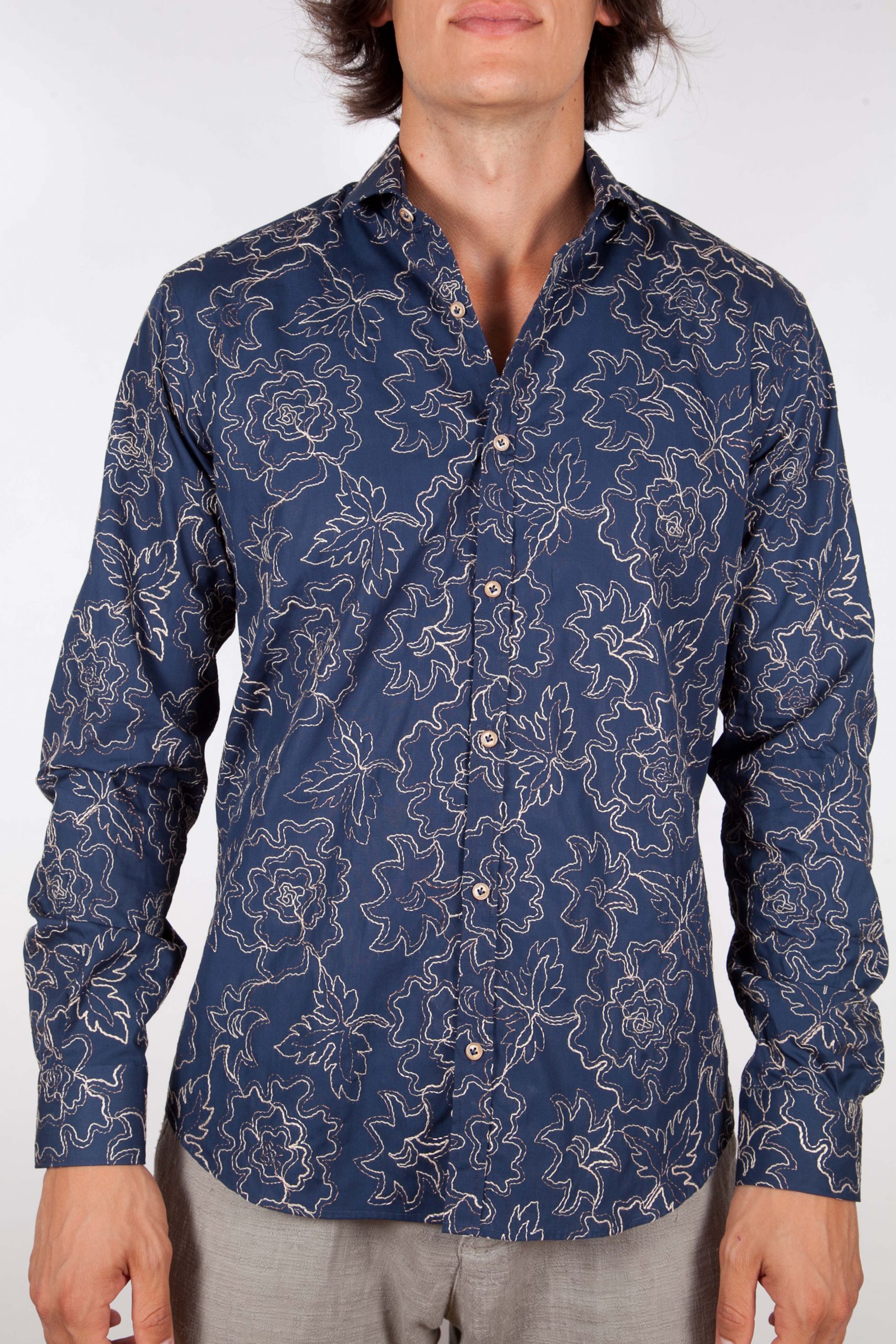 Fashion shirt, soft collar with embroidery - Poggianti camicie