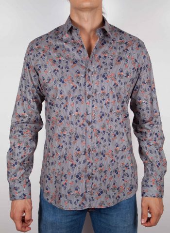 Camicia Fantasia su riga Blu Collo Italiano