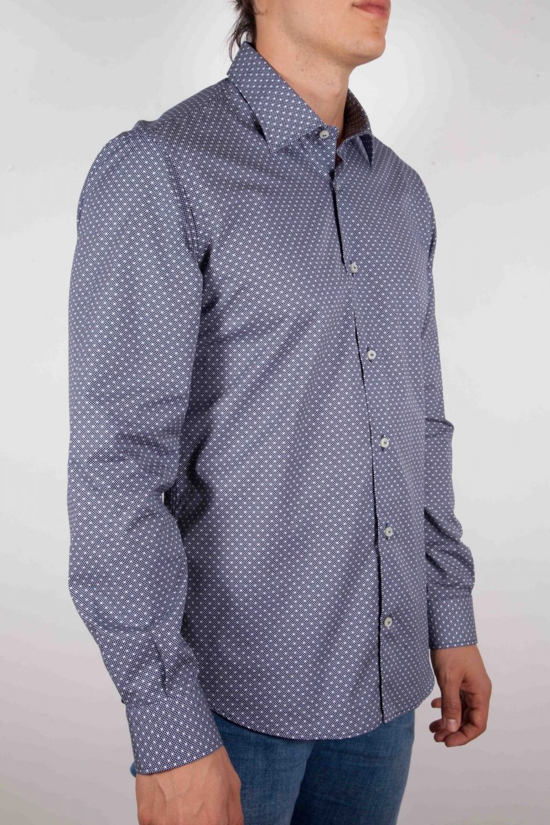 Camicia Fantasia Blu Collo Italiano C19-4