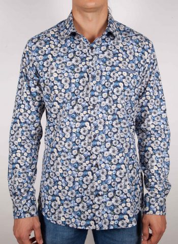 Camicia Fantasia Blu Collo Italiano