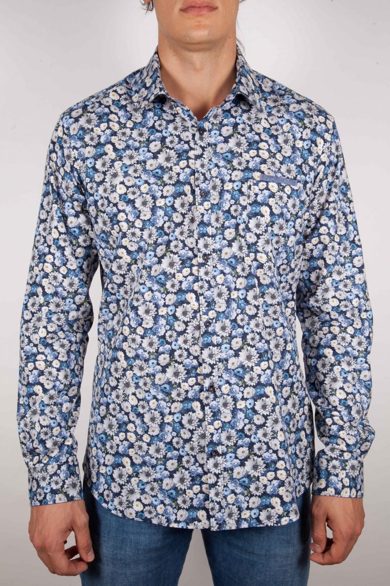 Camicia Fantasia Blu Collo Italiano