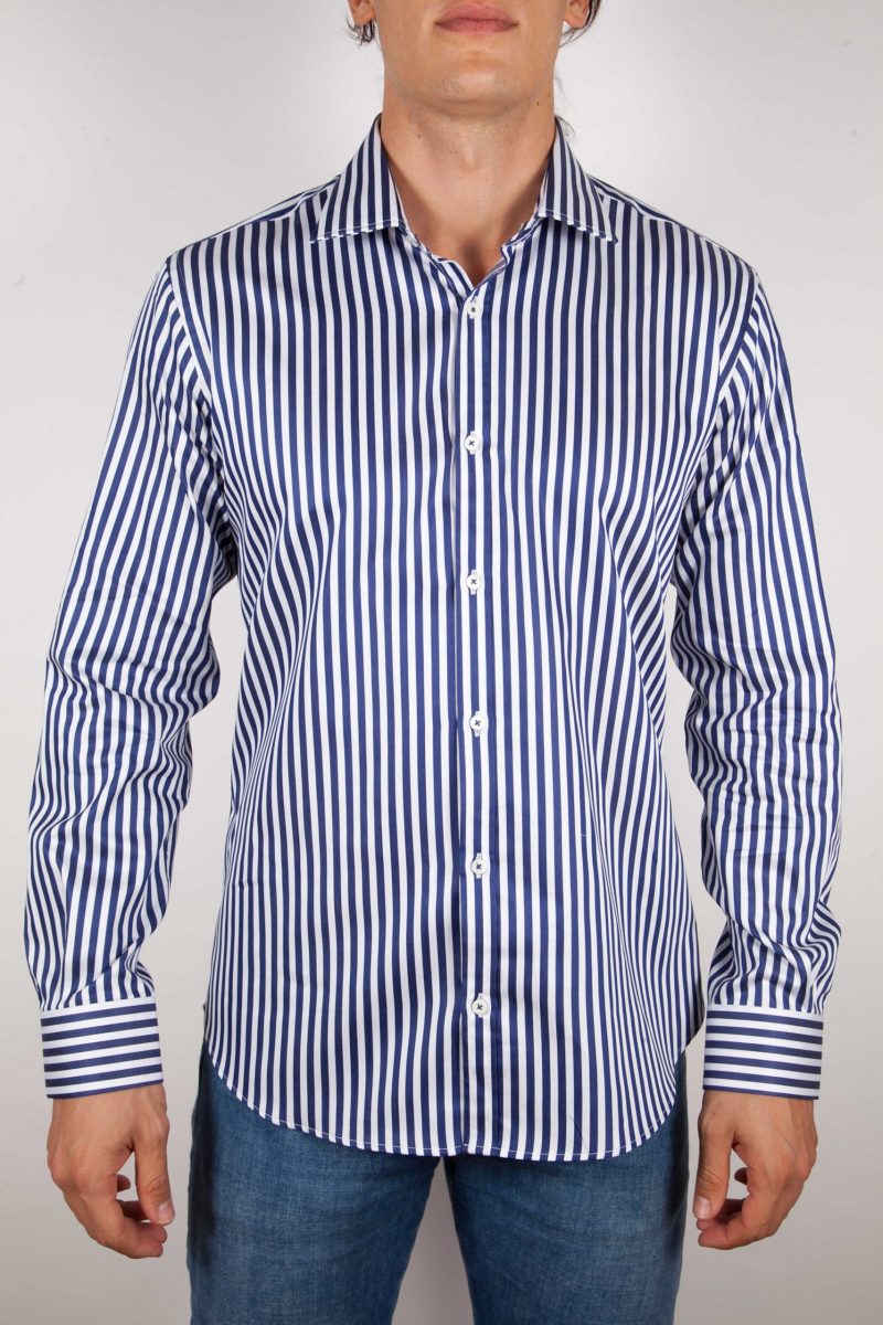 Shirt with blue and white lines