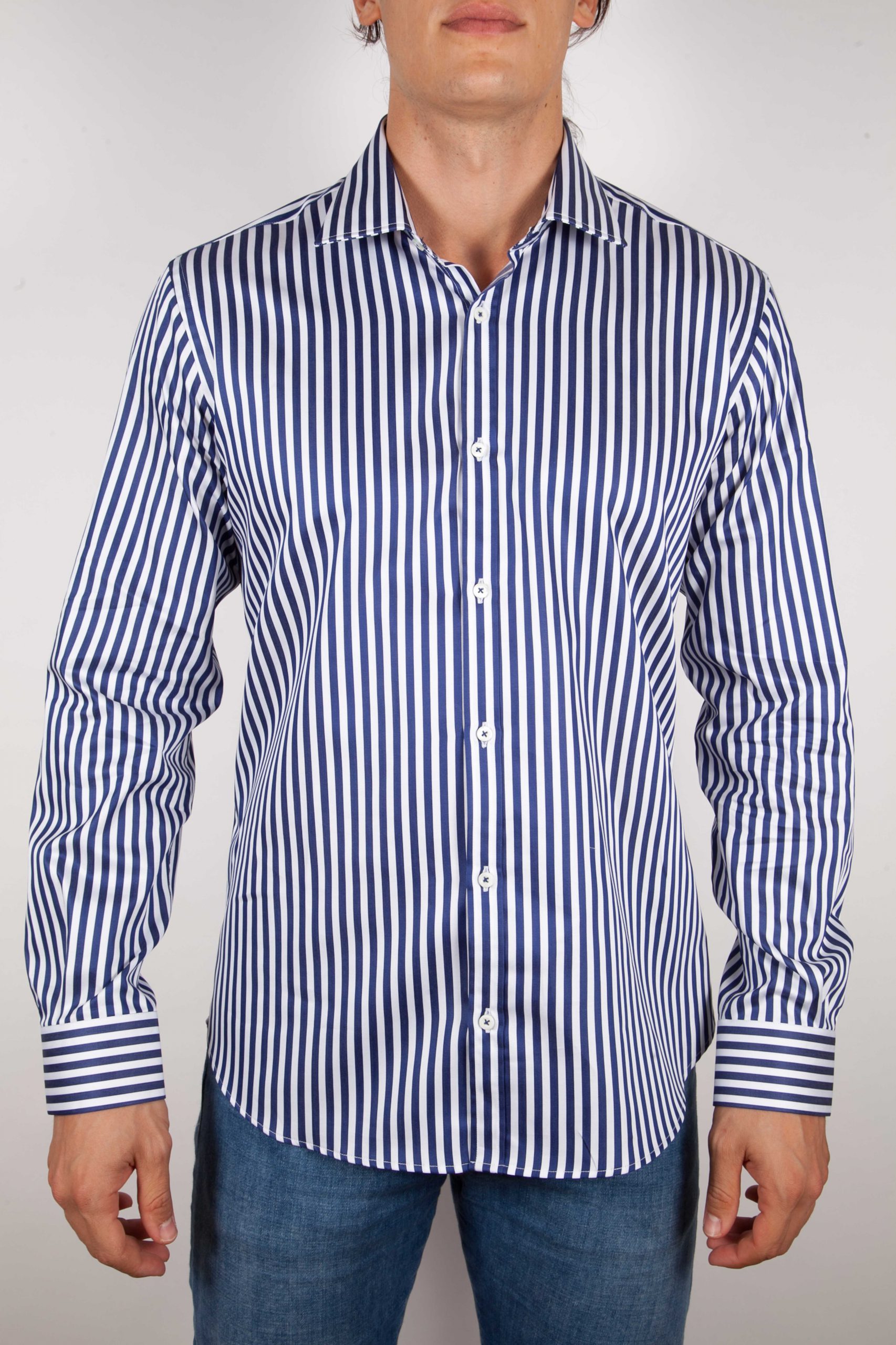 Shirt with blue and white lines - Poggianti camicie