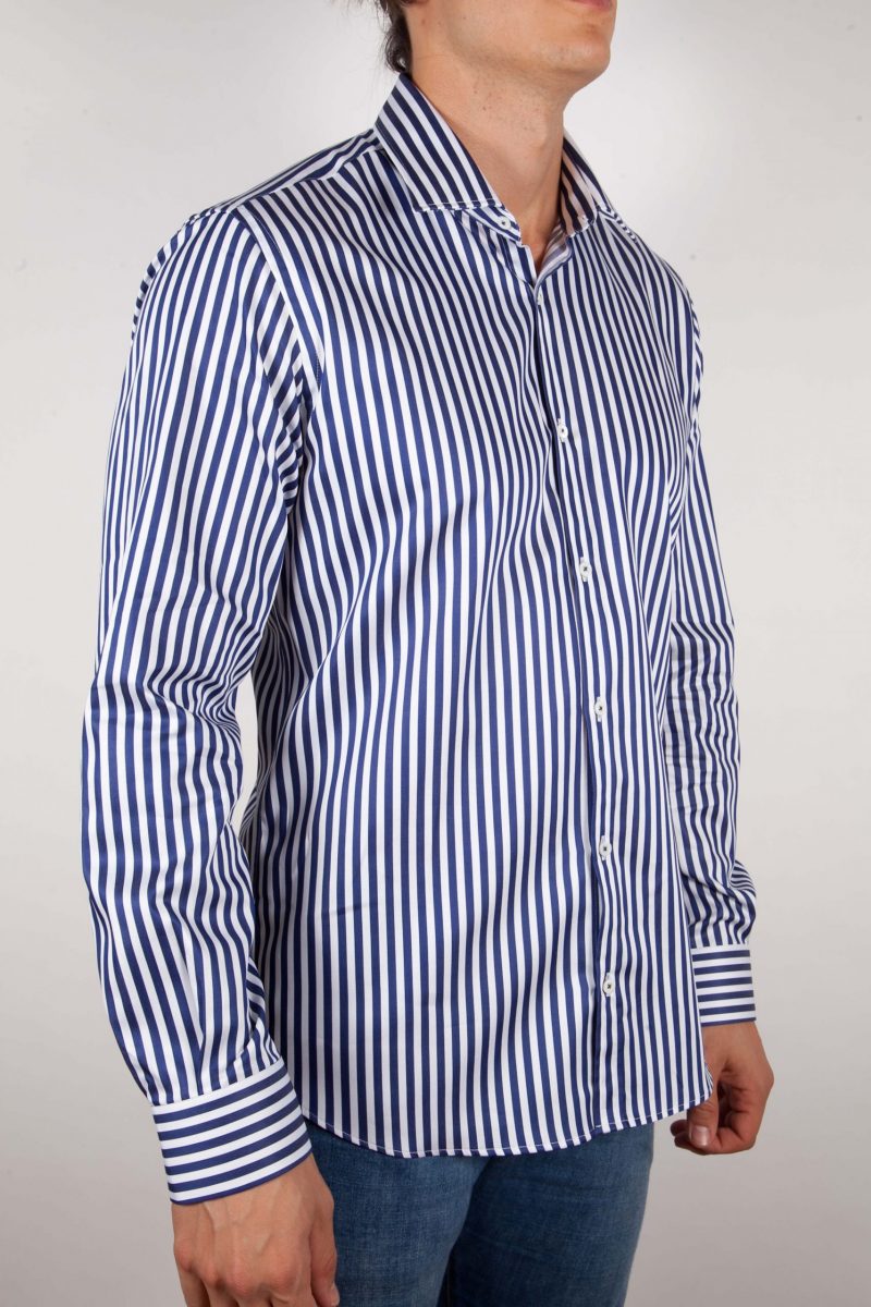 Shirt with blue and white lines