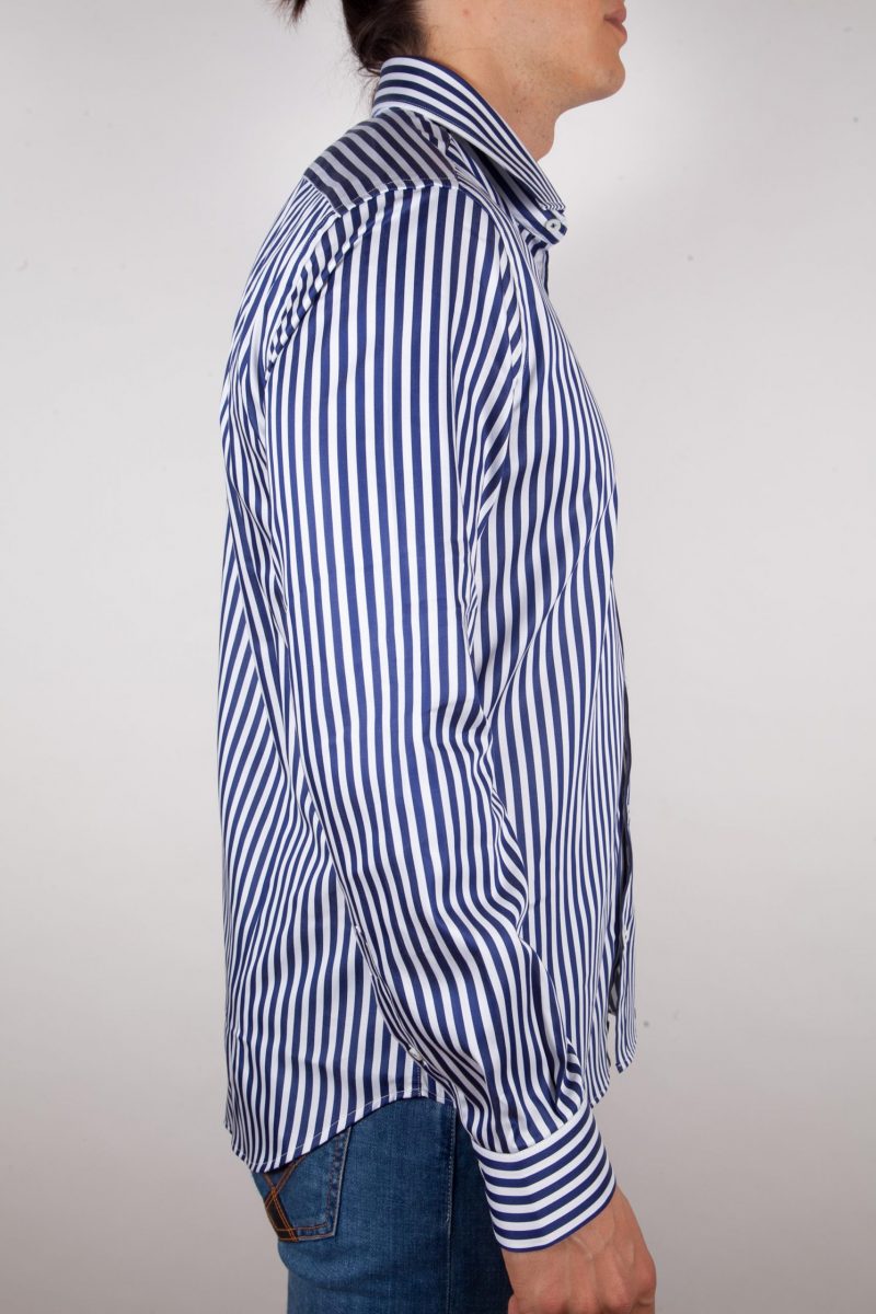 Shirt with blue and white lines