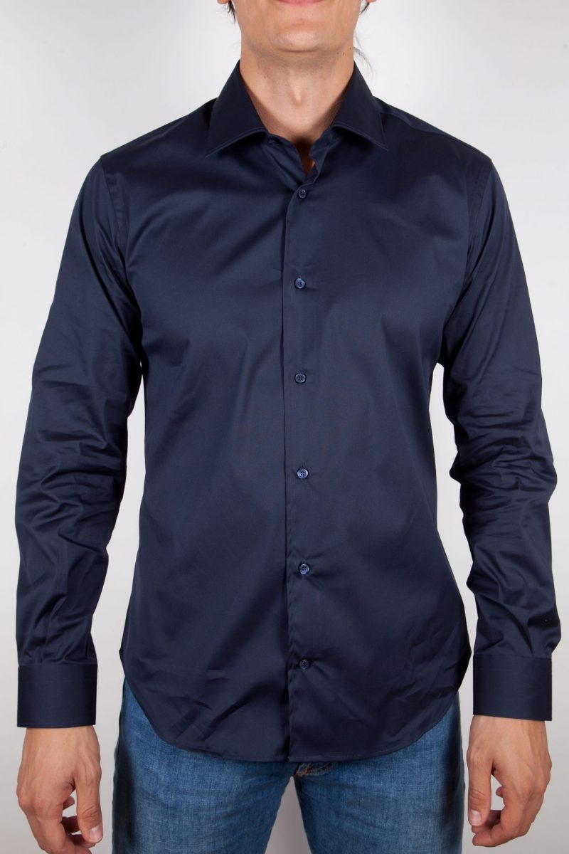 Blue shirt, italian collar