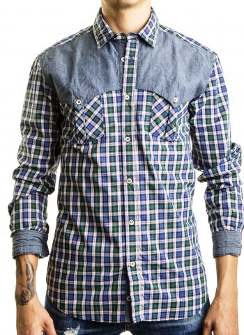 Camicia Quadri con contrasti in denim