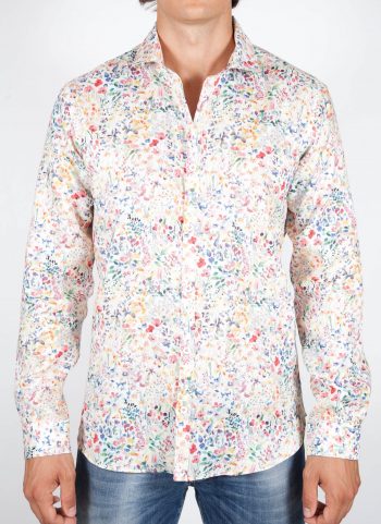 Patterned Linen Shirt French Collar