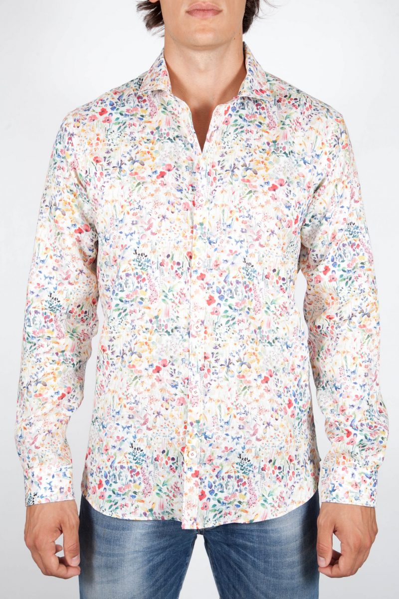 Patterned Linen Shirt French Collar