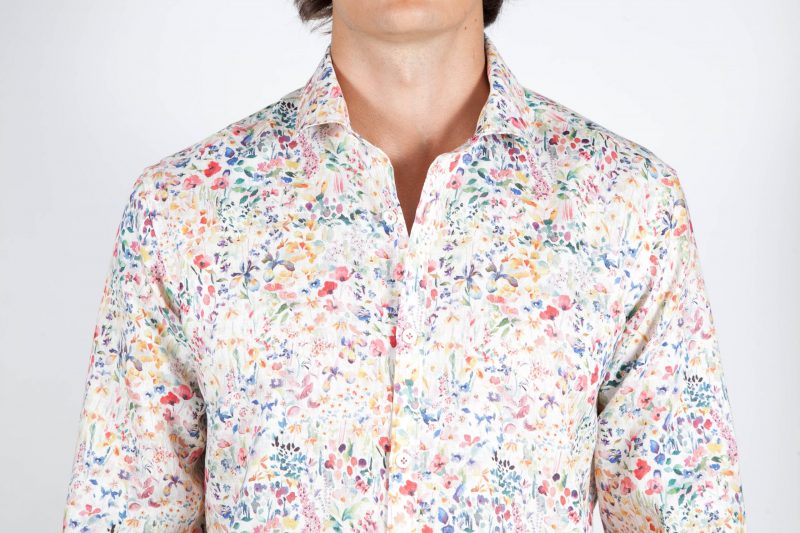 Patterned Linen Shirt French Collar