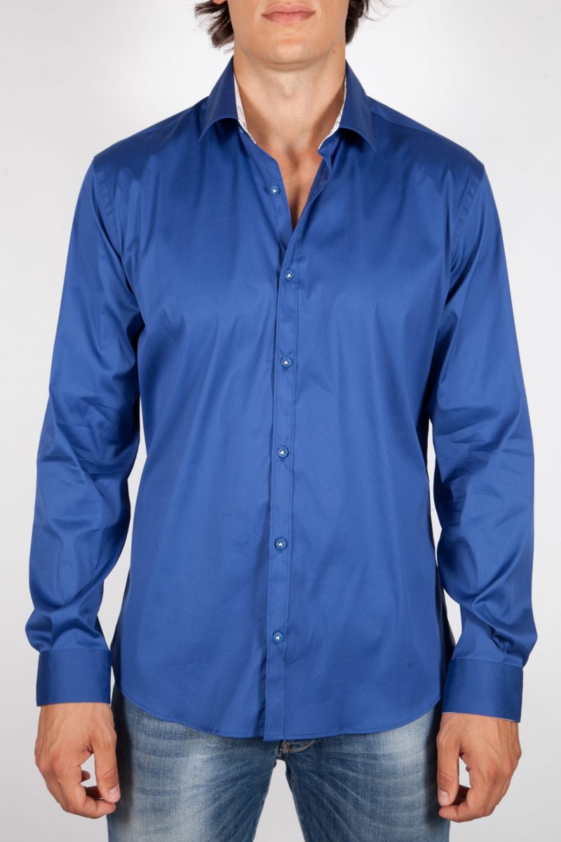 Patterned Solid Color Shirt with Italian Collar