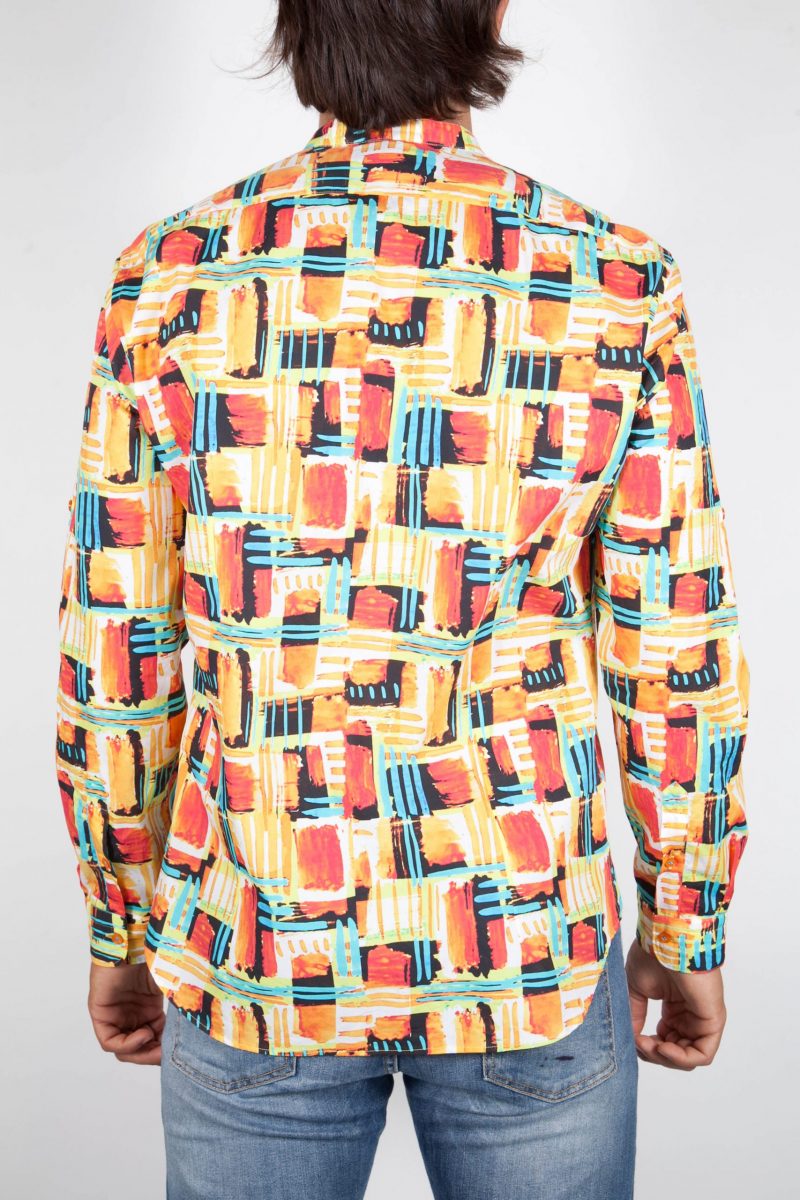 Multicolor Patterned Shirt with Mandarin Collar