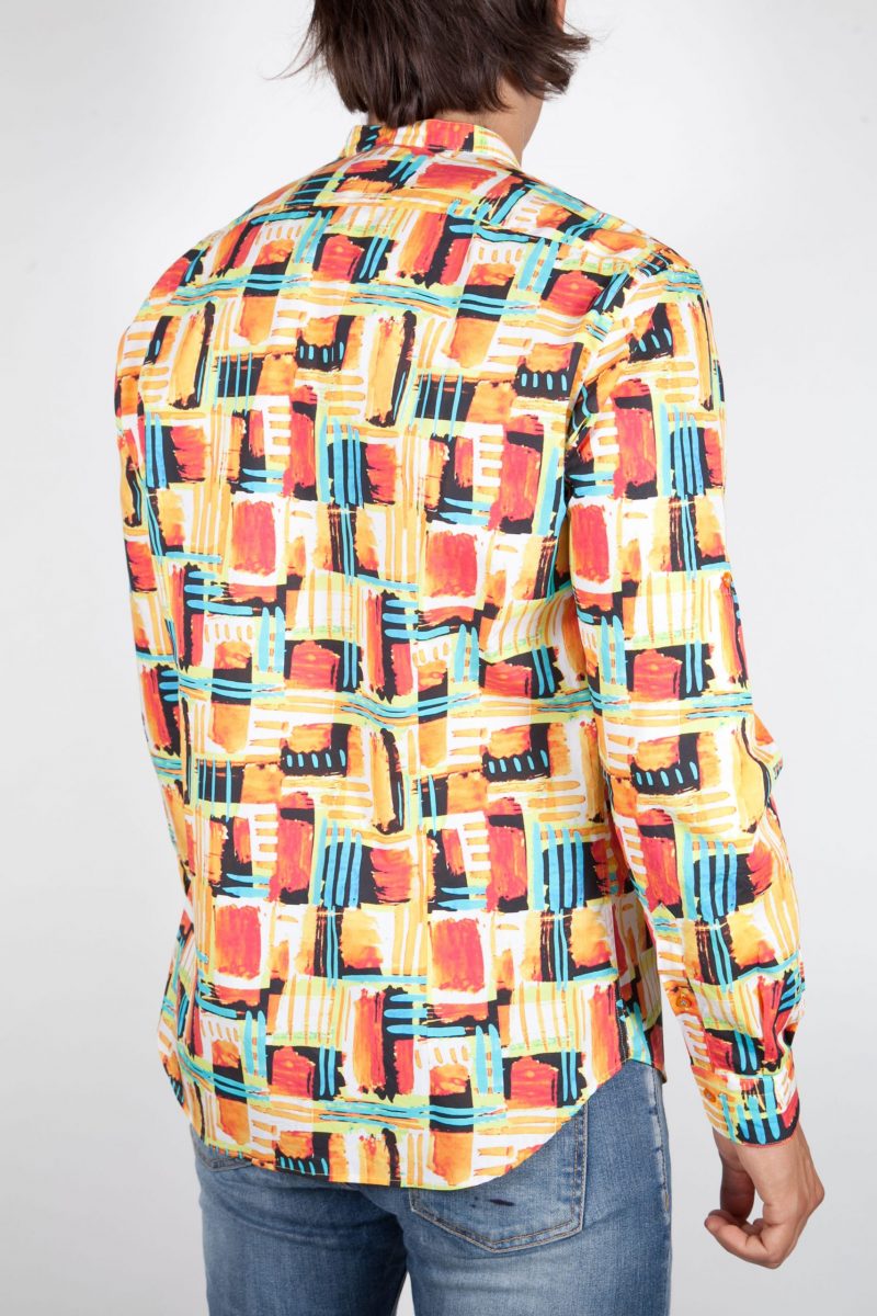 Multicolor Patterned Shirt with Mandarin Collar