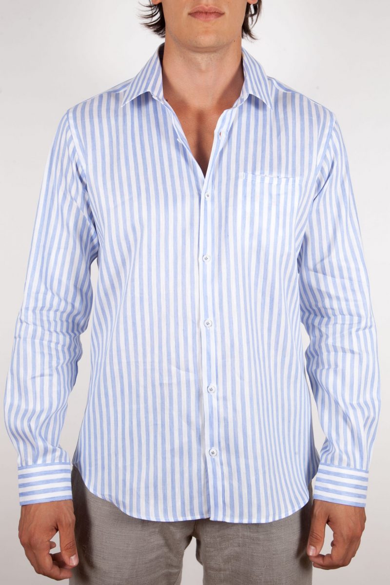 Linen/Cotton Patterned Shirt with Italian Collar