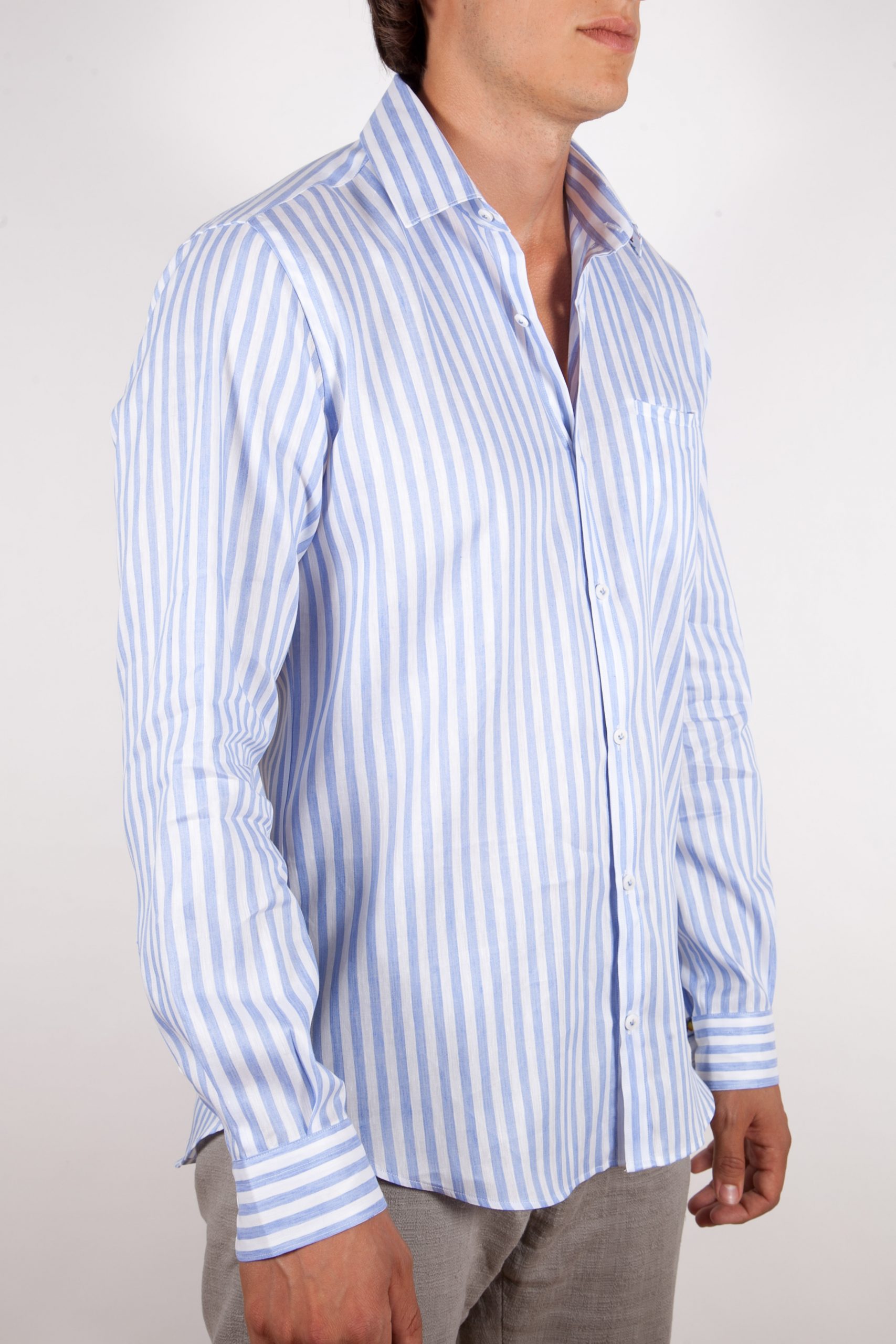 Linen/Cotton Patterned Shirt with Italian Collar - Poggianti camicie