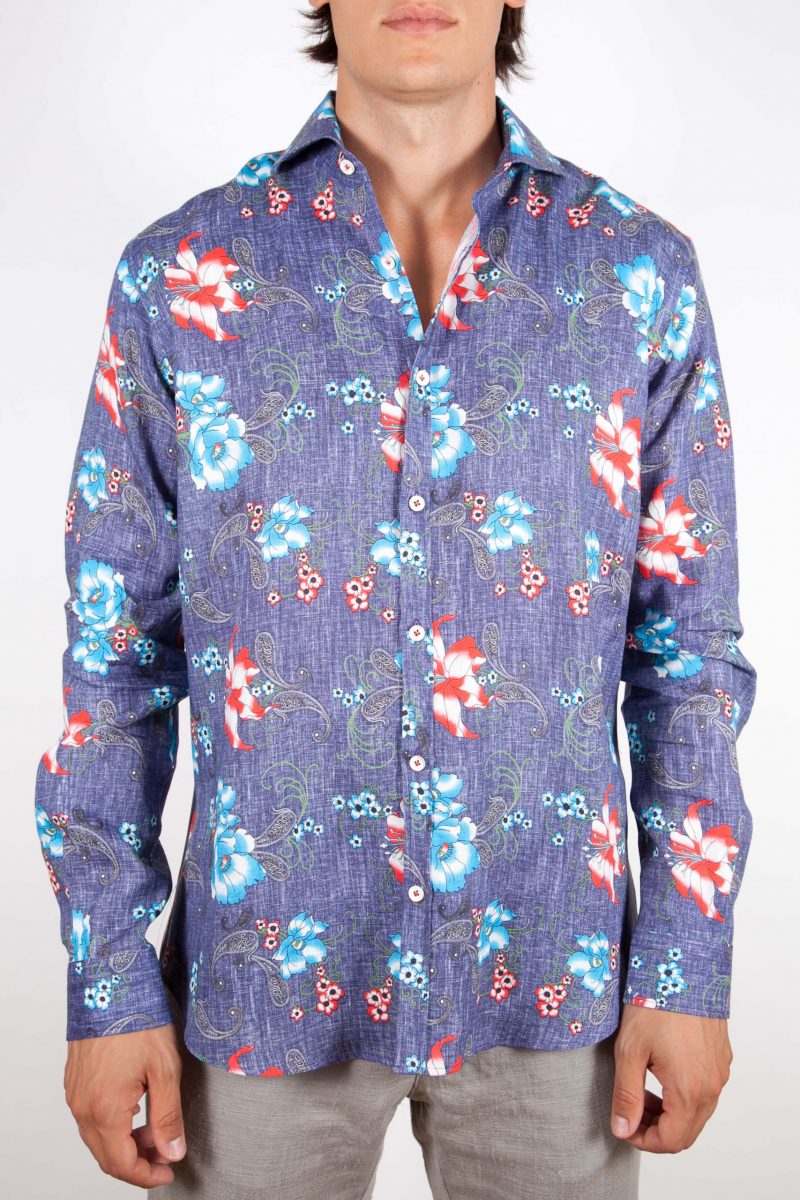 Patterned Linen Shirt French Collar (Copia)