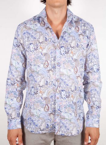 Patterned Linen Shirt French Collar