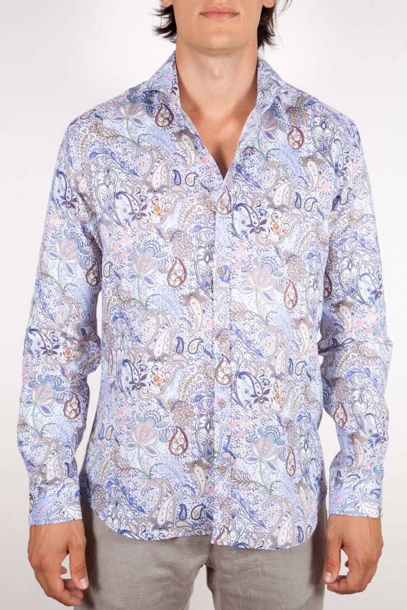 Patterned Linen Shirt French Collar