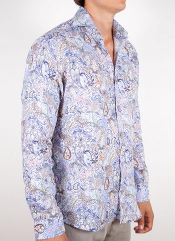 Patterned Linen Shirt French Collar