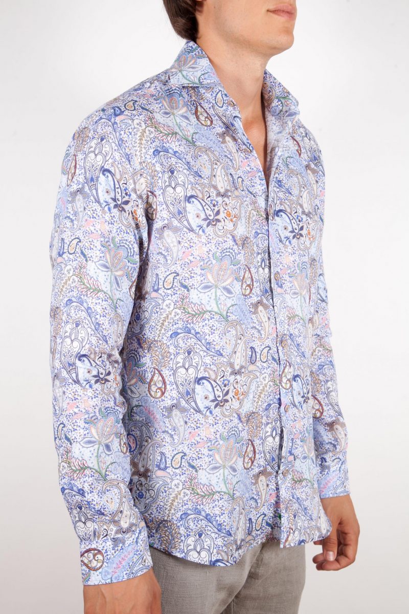 Patterned Linen Shirt French Collar