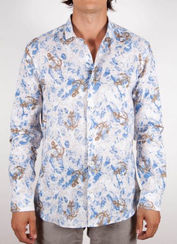 Patterned Linen Shirt French Collar