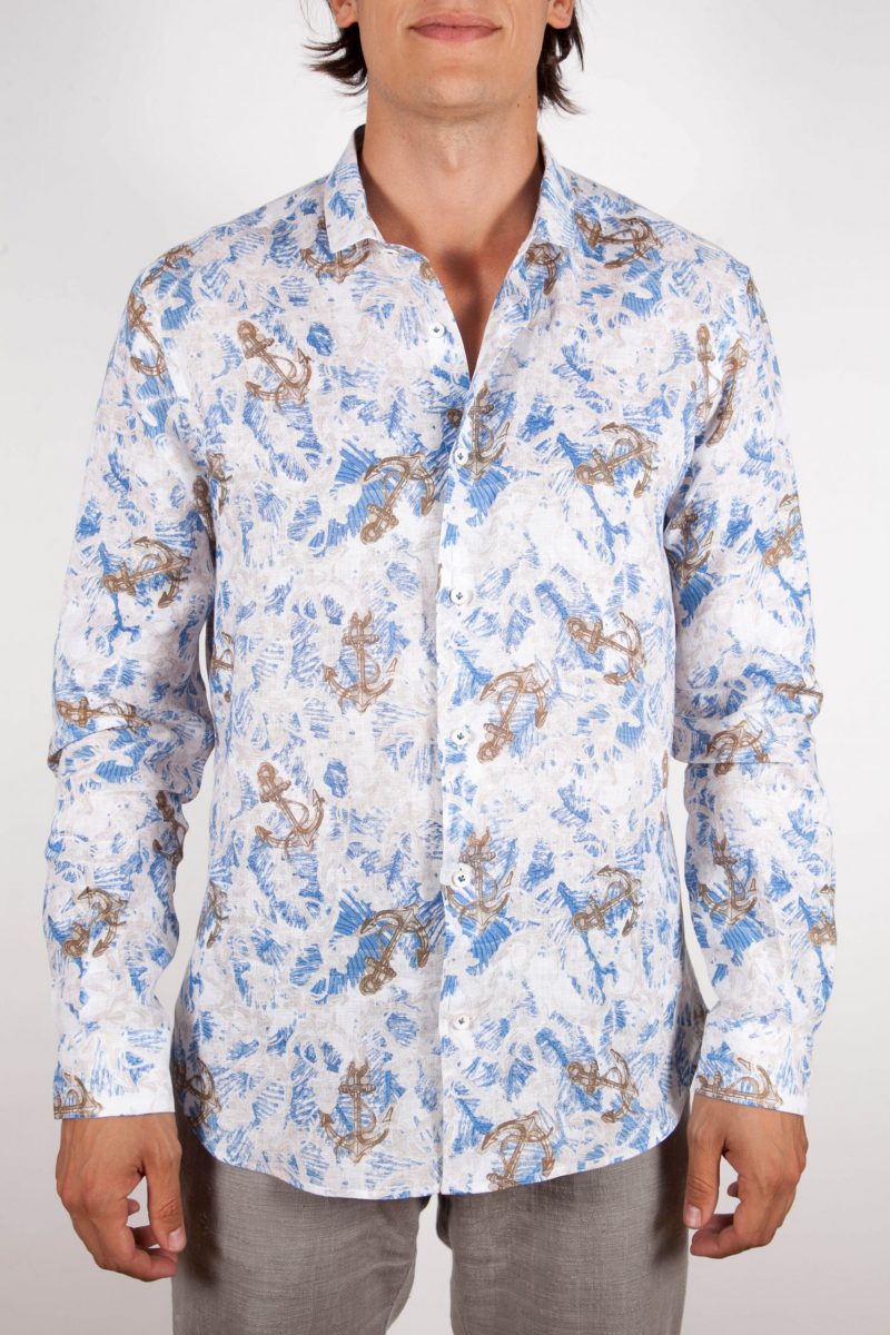 Patterned Linen Shirt French Collar