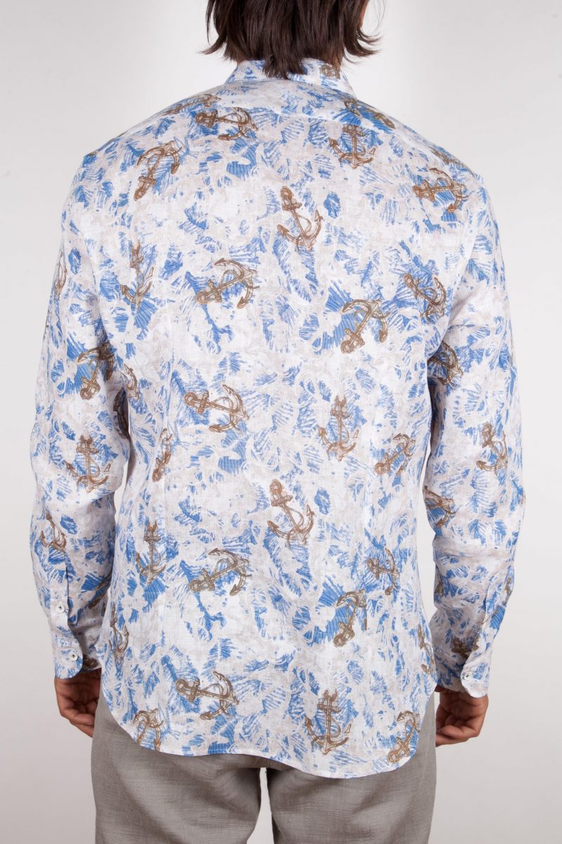 Patterned Linen Shirt French Collar