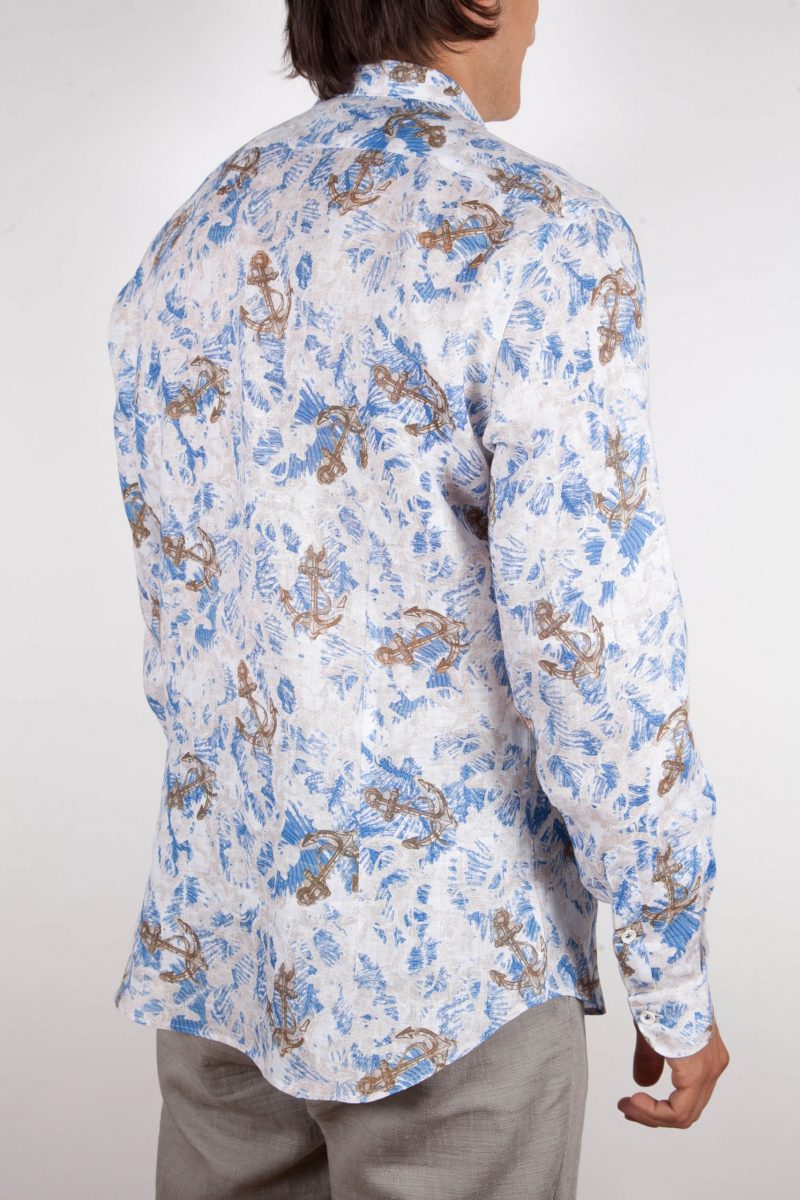 Patterned Linen Shirt French Collar