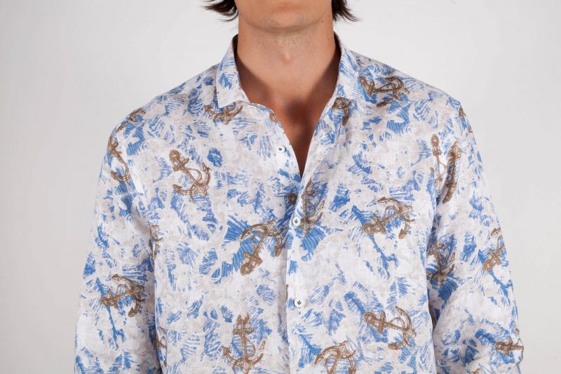 Patterned Linen Shirt French Collar