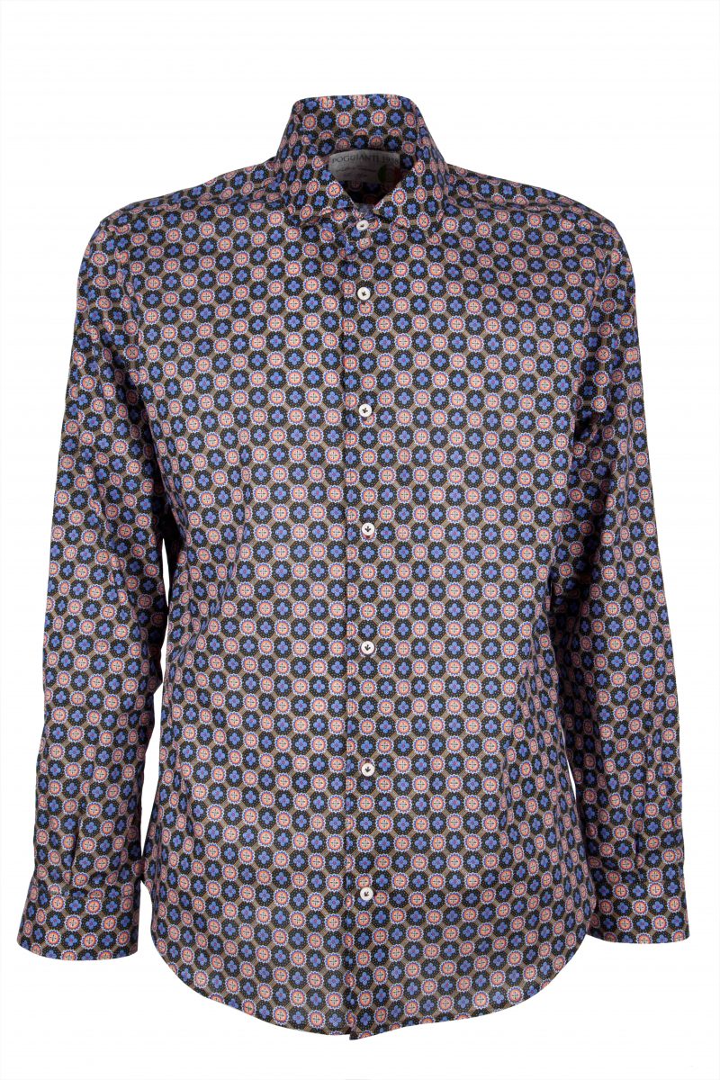 Man shirt in cotton with small print FIRENZE-62M-138-02