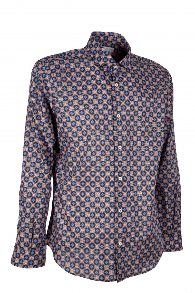 Man shirt in cotton with small print FIRENZE-62M-138-02