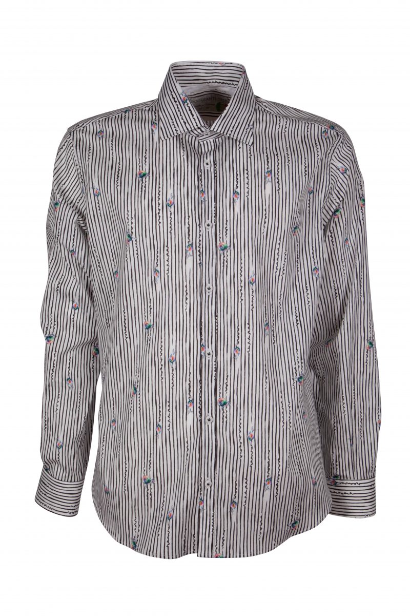 Camicia uomo stretch con stampa righe e animali GIOVI-61-134-02