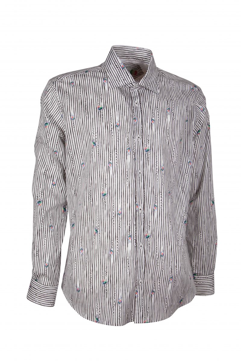 Camicia uomo stretch con stampa righe e animali GIOVI-61-134-02