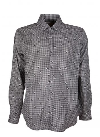 Stretch man shirt with panda print on houndstooth GIOVI-95-174-01