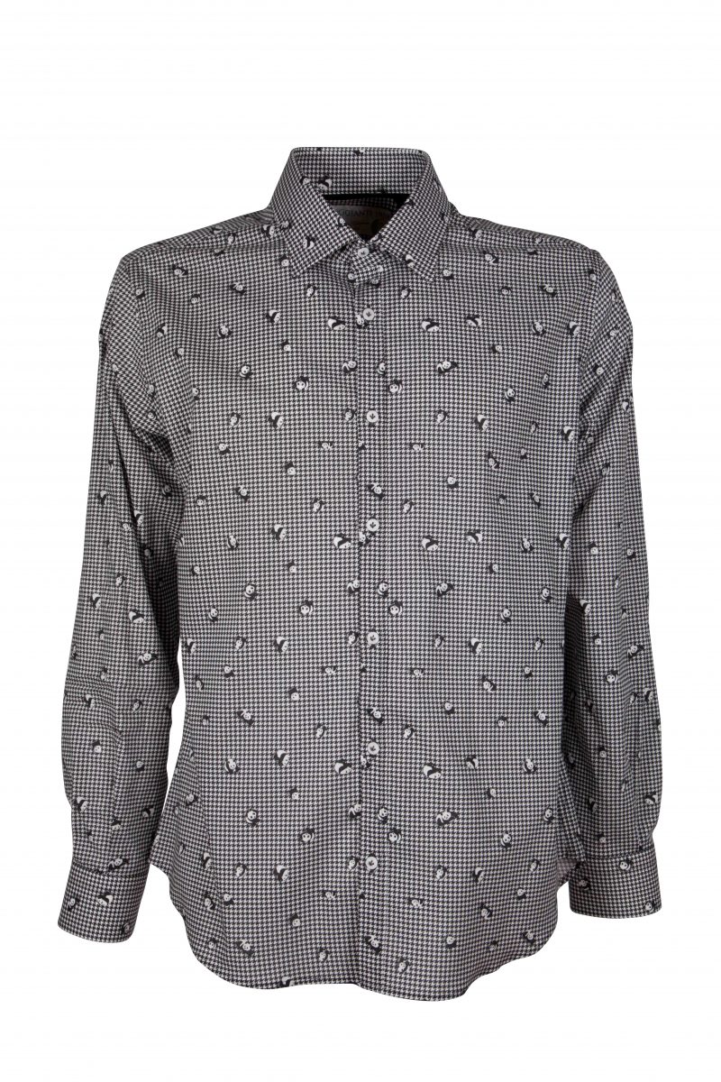 Stretch man shirt with panda print on houndstooth GIOVI-95-174-01