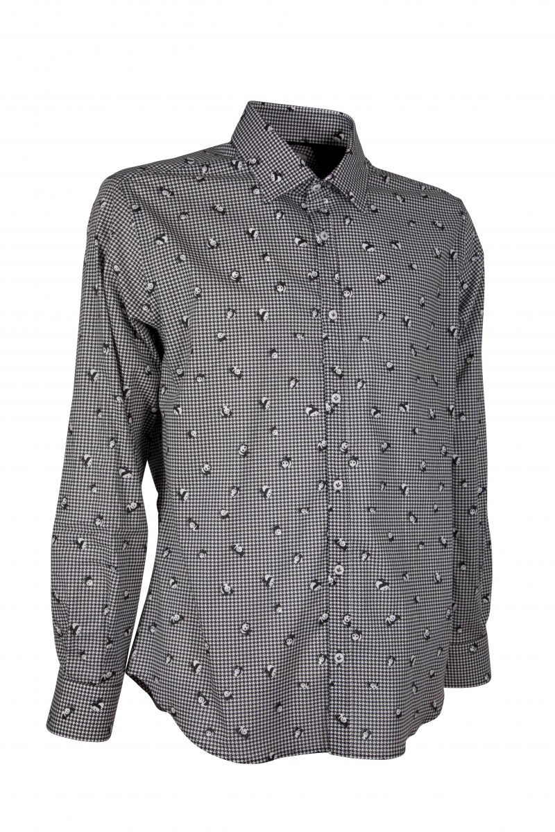 Stretch man shirt with panda print on houndstooth GIOVI-95-174-01