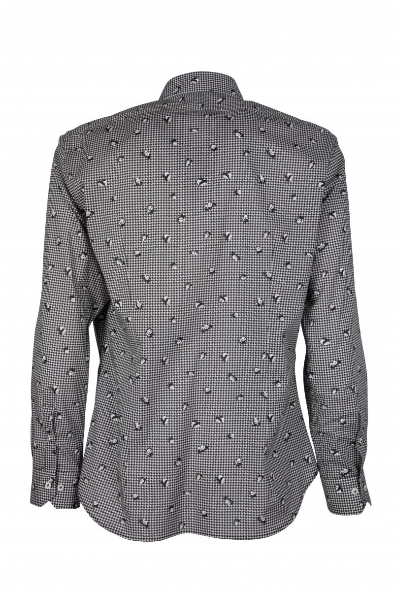 Stretch man shirt with panda print on houndstooth GIOVI-95-174-01