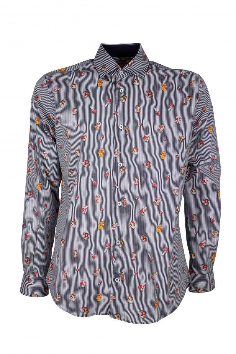 Stretch man shirt with mushroom print on line CALCI-73-136-01