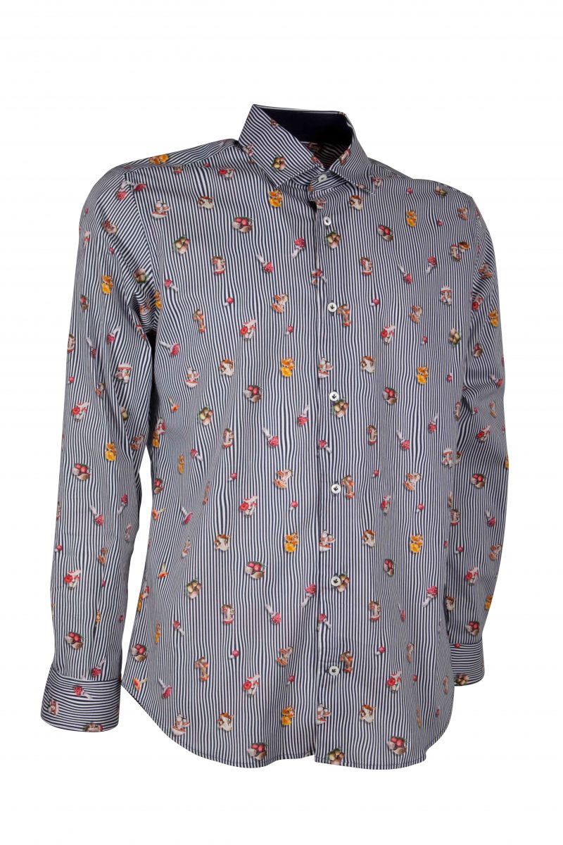 Stretch man shirt with mushroom print on line CALCI-73-136-01